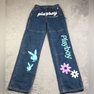 Playboy By PacSun Jeans Womens 25 (26x33) Spellout Logo Floral Carpenter Denim
